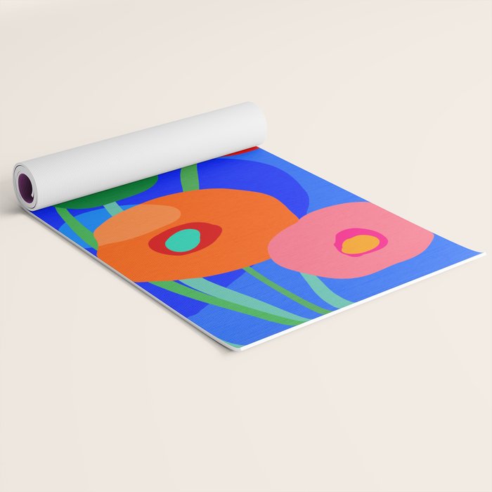 Minimal Matisse Floral Bouquet Poster on Azure Blue Yoga Mat Gallery Image 2