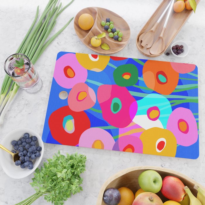 Minimal Matisse Floral Bouquet Poster on Azure Blue Cutting Board Gallery Image 2