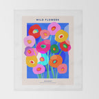 Minimal Matisse Floral Bouquet Poster on Azure Blue Throw Blanket Gallery Image 2