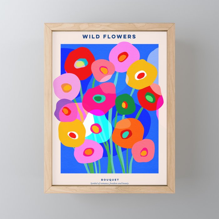 Minimal Matisse Floral Bouquet Poster on Azure Blue Mini Art Print Gallery Image 1