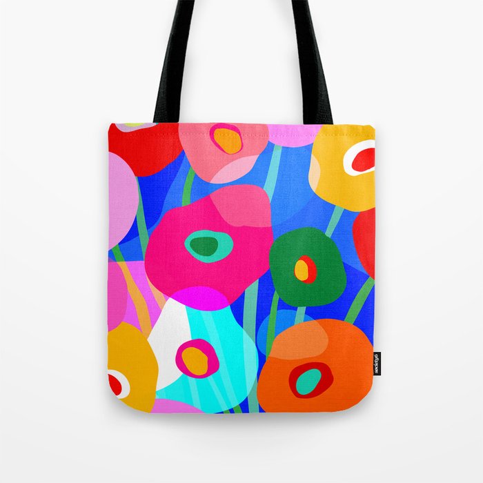 Minimal Matisse Floral Bouquet Poster on Azure Blue Tote Bag Gallery Image 1
