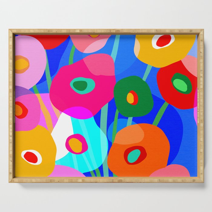 Minimal Matisse Floral Bouquet Poster on Azure Blue Serving Tray Gallery Image 1