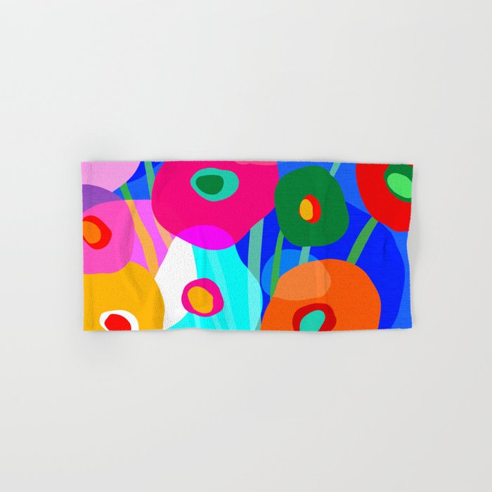 Minimal Matisse Floral Bouquet Poster on Azure Blue Bath Towel Gallery Image 1