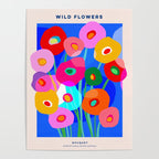Minimal Matisse Floral Bouquet Poster on Azure Blue Poster Gallery Image 4