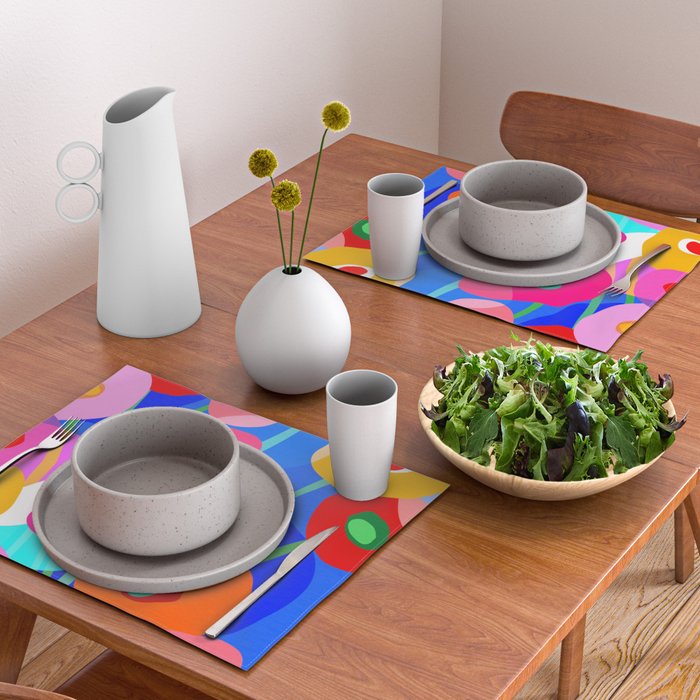 Minimal Matisse Floral Bouquet Poster on Azure Blue Placemat Gallery Image 2