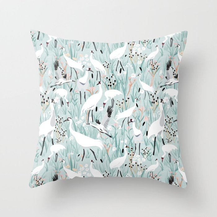 Whooping Cranes Comeback Species Light Blue Throw Pillow