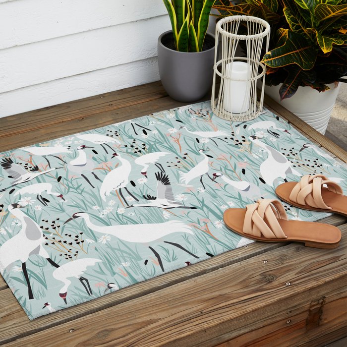 Whooping cranes comeback species light blue  Outdoor Rug Gallery Image 2
