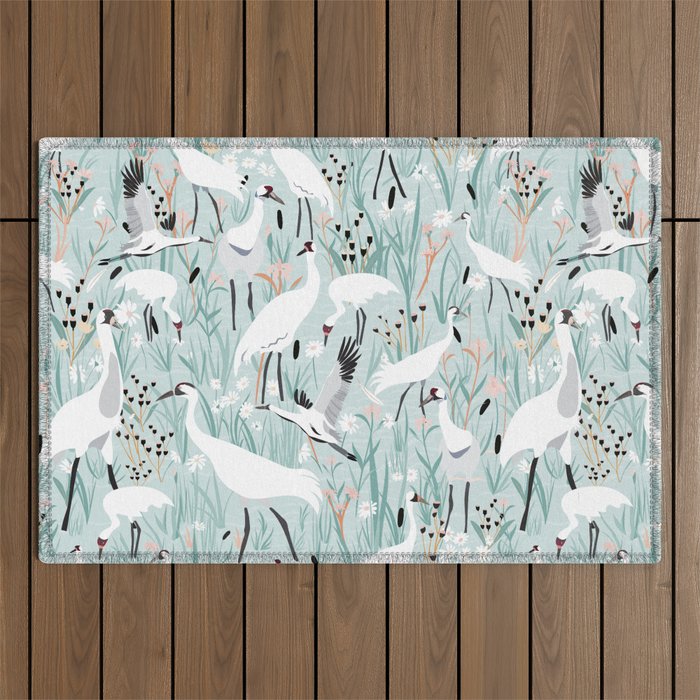 Whooping cranes comeback species light blue  Outdoor Rug Gallery Image 1