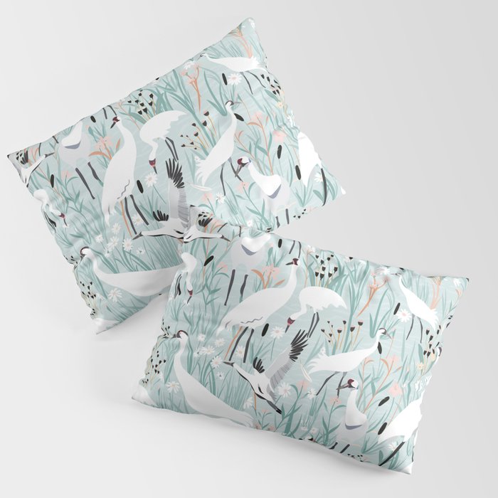 Whooping cranes comeback species light blue  Pillow Sham Gallery Image 3