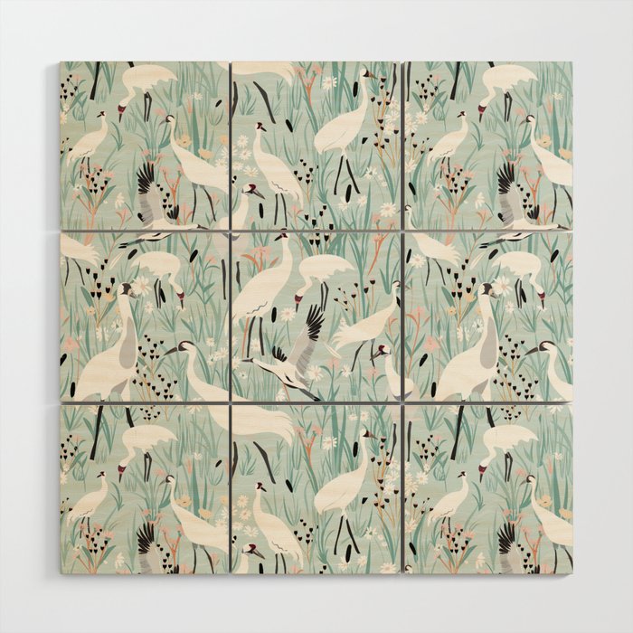 Whooping cranes comeback species light blue  Wood Wall Art Gallery Image 1
