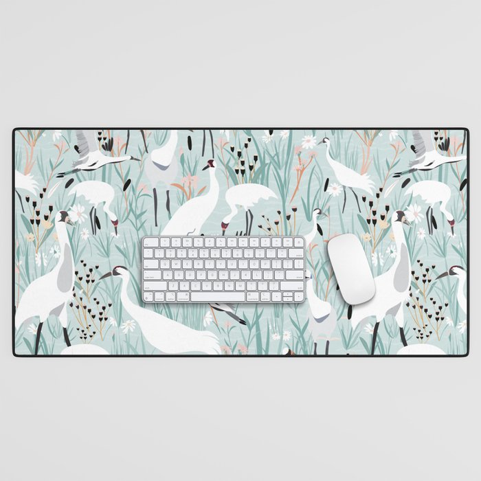 Whooping cranes comeback species light blue  Desk Mat Gallery Image 1
