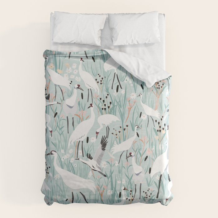 Whooping cranes comeback species light blue  Duvet Cover Gallery Image 6