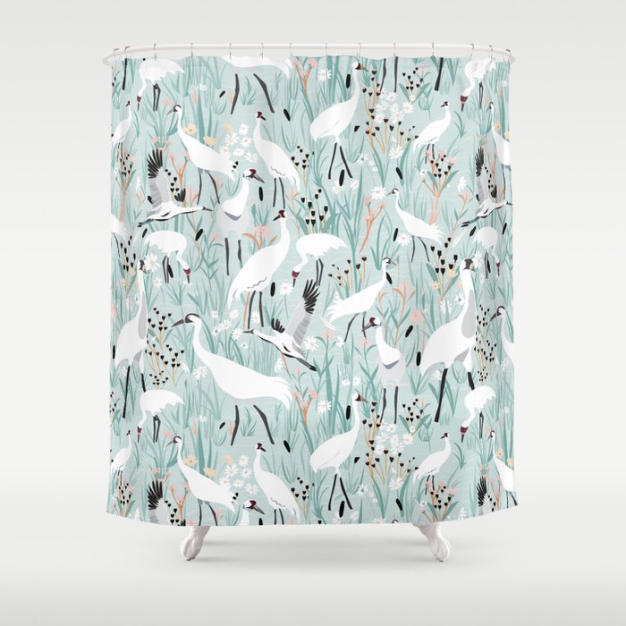 Whooping cranes comeback species light blue  Shower Curtain Gallery Image 1