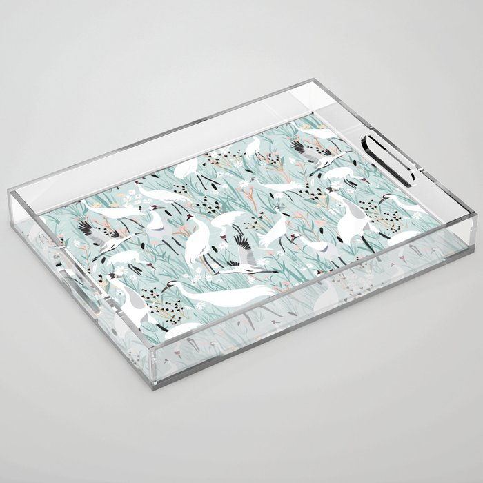 Whooping cranes comeback species light blue  Acrylic Tray Gallery Image 1