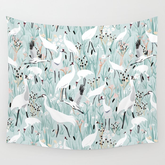 Whooping cranes comeback species light blue  Wall Tapestry Gallery Image 4