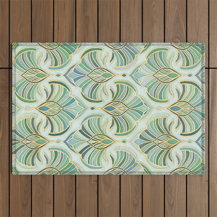 Jade Enamel Art Deco Fans Outdoor Rug Gallery Image 1