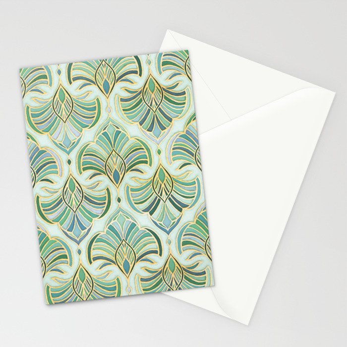 Jade Enamel Art Deco Fans Stationery Card Gallery Image 2