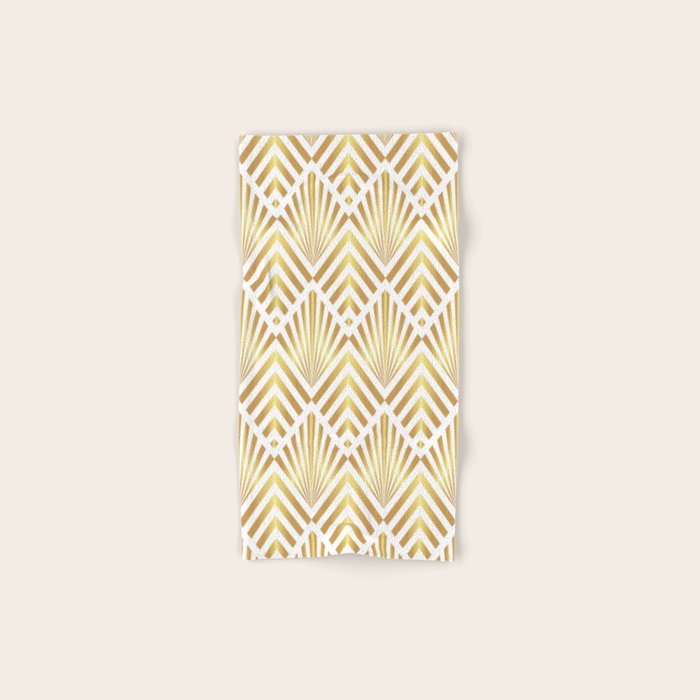 Gold art deco diamonds on white Bath Towel Gallery Image 1