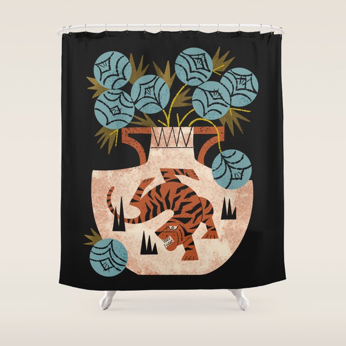 Tiger Vase Bouquet Shower Curtain Gallery Image 1