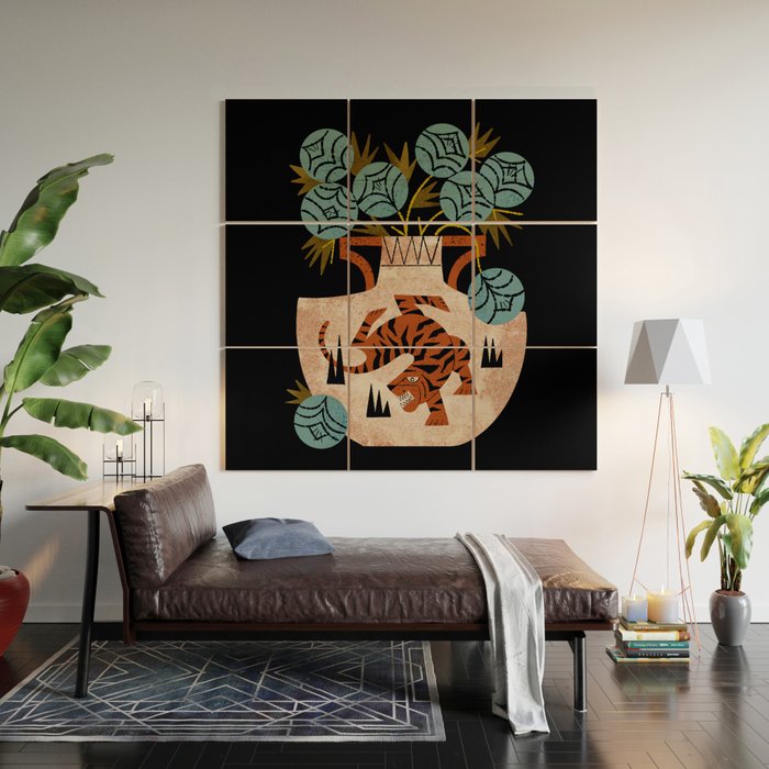 Tiger Vase Bouquet Wood Wall Art Gallery Image 2