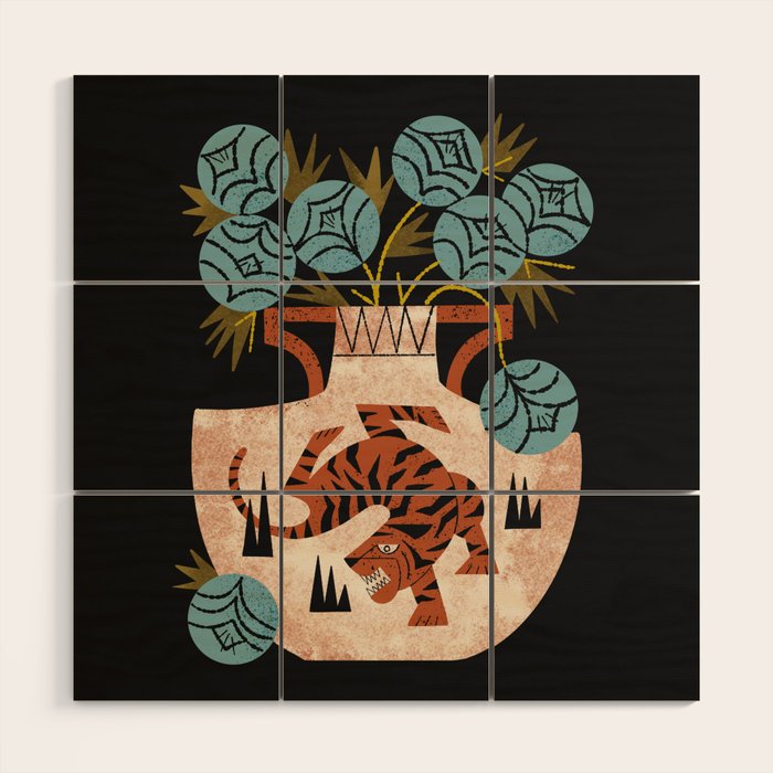 Tiger Vase Bouquet Wood Wall Art Gallery Image 1