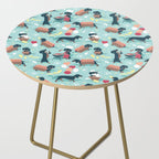 Hot dogs and lemonade // aqua background navy dachshunds Side Table Gallery Image 2
