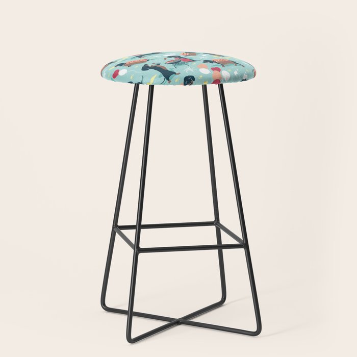 Hot dogs and lemonade // aqua background navy dachshunds Stool Gallery Image 1