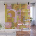 Abstract Bauhaus Shapes pink gold and olive green Wall Mural Gallery Image 1