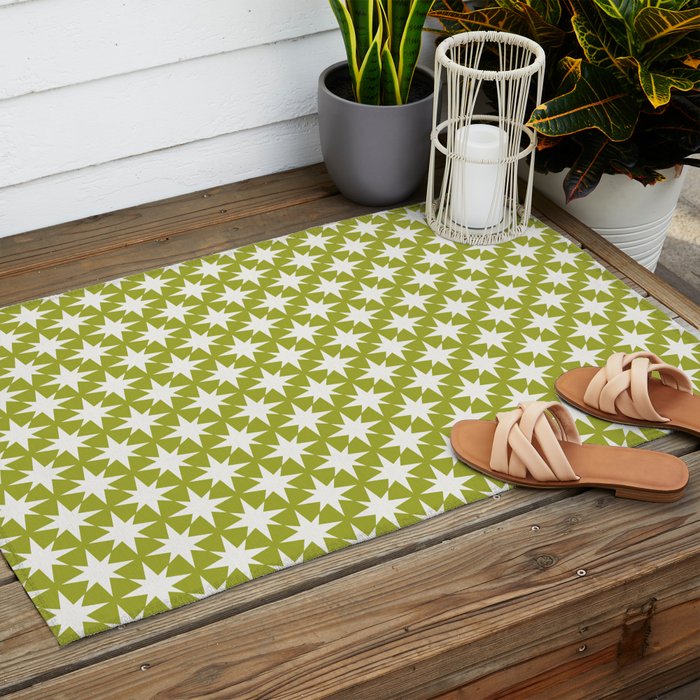 Starry Art Deco Pattern XLVII Lime Green Outdoor Rug Gallery Image 2