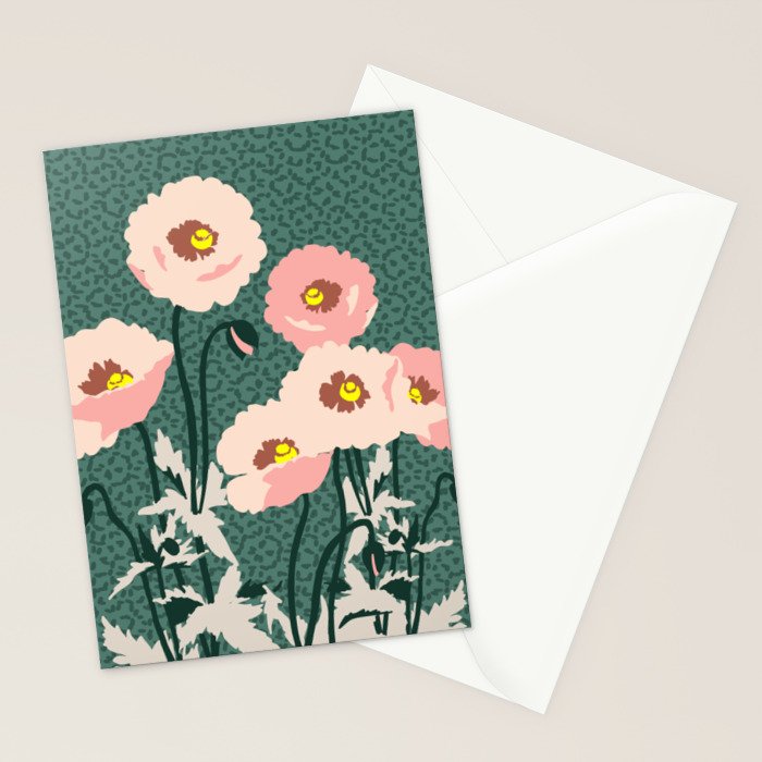 wild garden flowers: poppy flowers - modern illustration Stationery Card Gallery Image 2