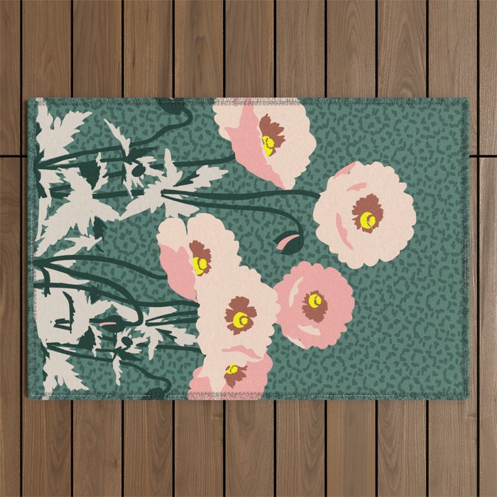 wild garden flowers: poppy flowers - modern illustration Outdoor Rug Gallery Image 1