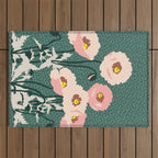 wild garden flowers: poppy flowers - modern illustration Outdoor Rug Gallery Image 1