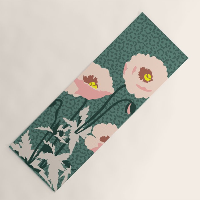 wild garden flowers: poppy flowers - modern illustration Yoga Mat Gallery Image 1