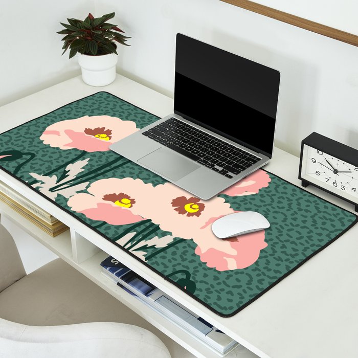 wild garden flowers: poppy flowers - modern illustration Desk Mat Gallery Image 2