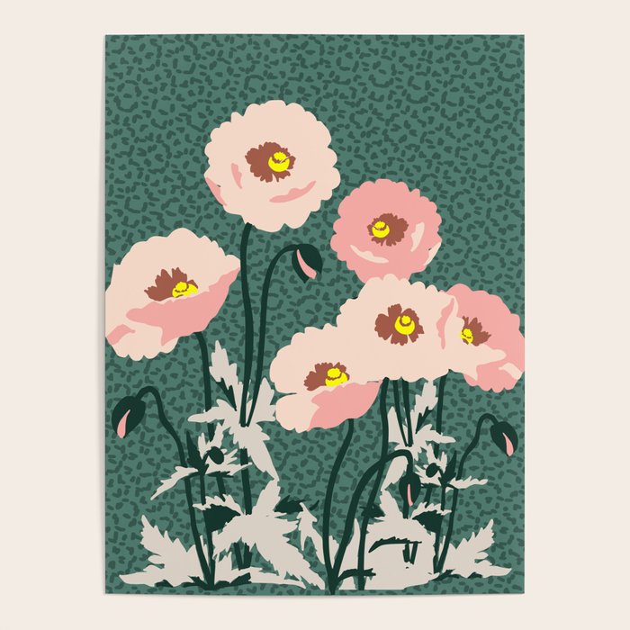 wild garden flowers: poppy flowers - modern illustration Poster Gallery Image 1