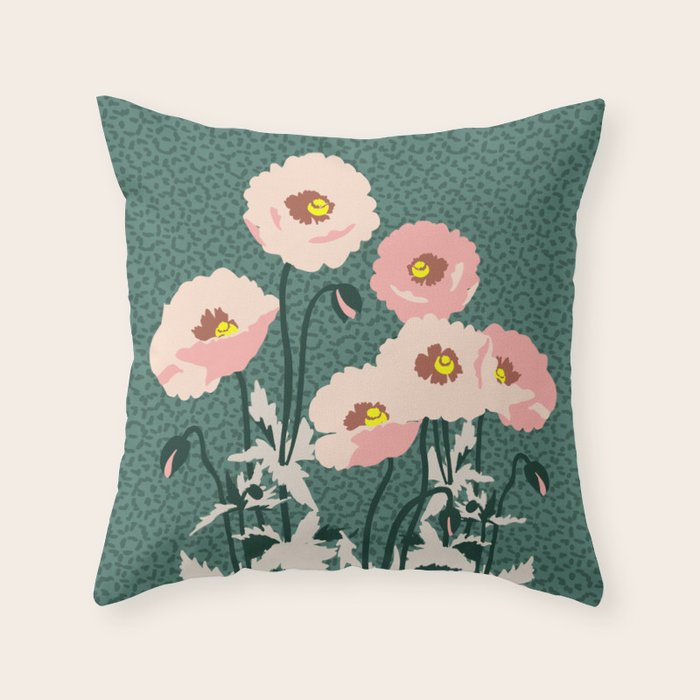 wild garden flowers: poppy flowers - modern illustration Throw Pillow Gallery Image 6