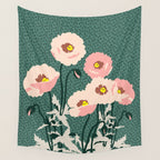 wild garden flowers: poppy flowers - modern illustration Wall Tapestry Gallery Image 4
