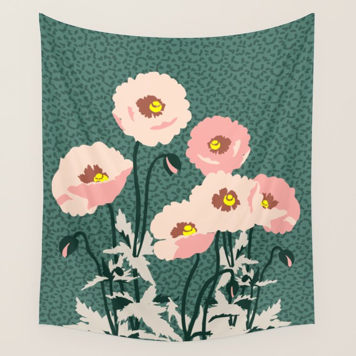 wild garden flowers: poppy flowers - modern illustration Wall Tapestry Gallery Image 4