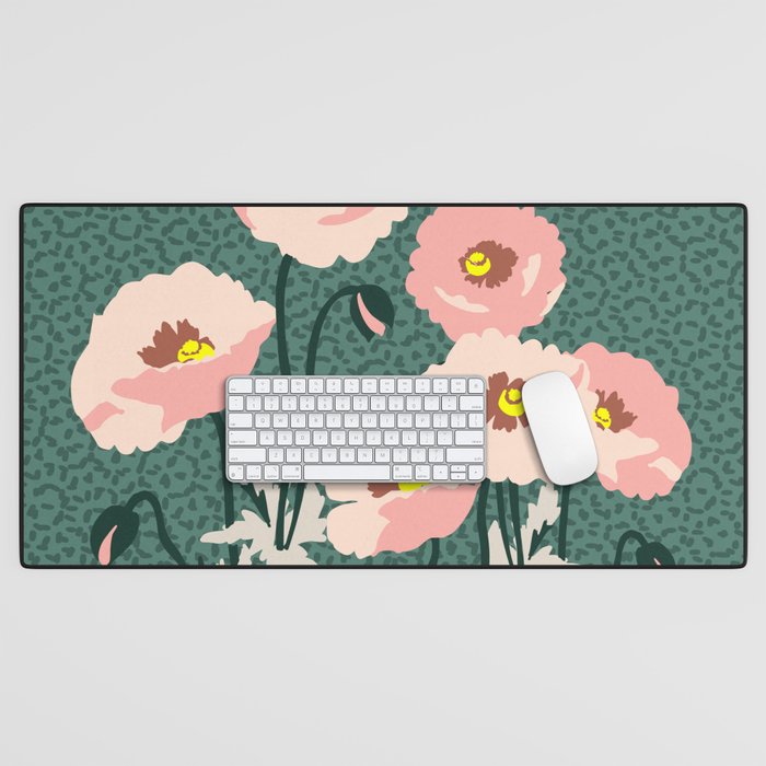 wild garden flowers: poppy flowers - modern illustration Desk Mat Gallery Image 1