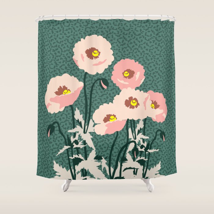 wild garden flowers: poppy flowers - modern illustration Shower Curtain Gallery Image 1