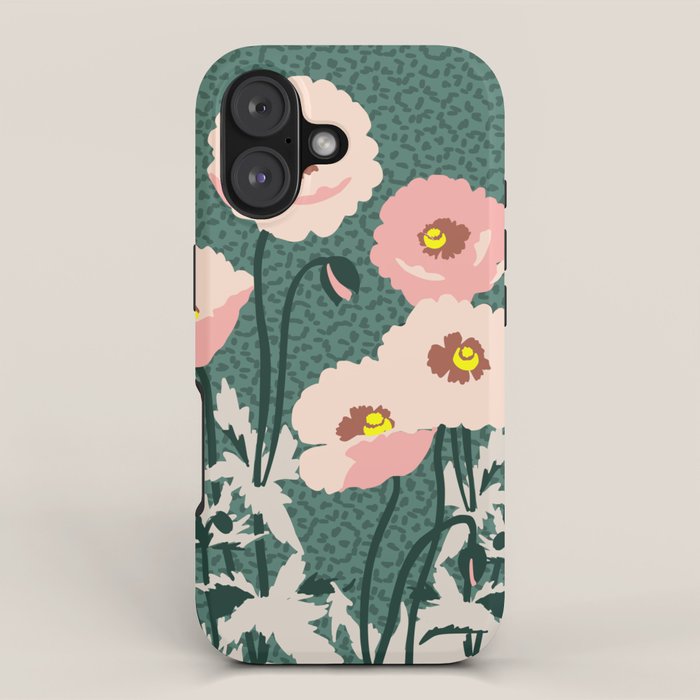 wild garden flowers: poppy flowers - modern illustration iPhone Case Gallery Image 1
