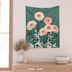 wild garden flowers: poppy flowers - modern illustration Wall Tapestry Gallery Image 2