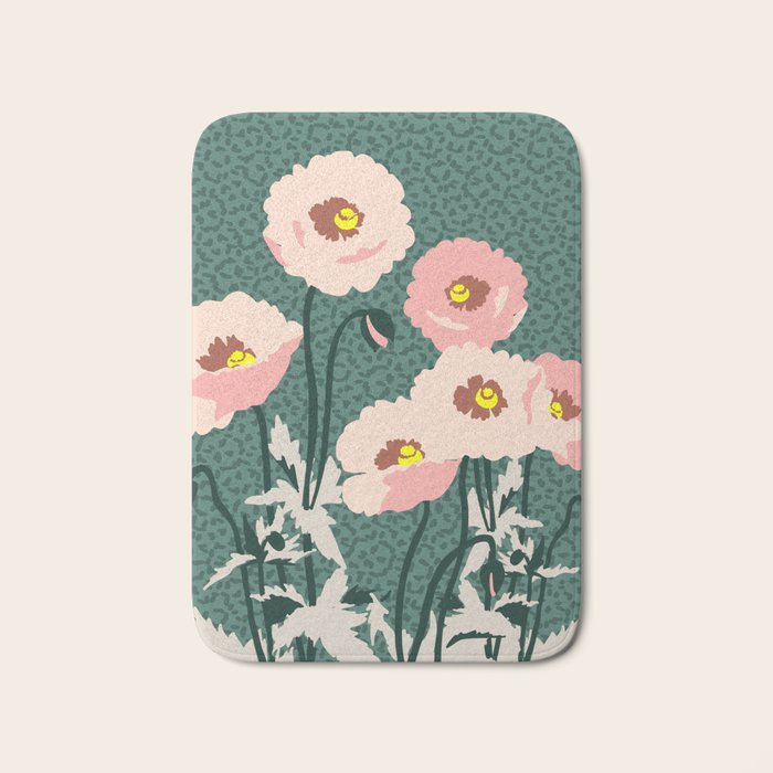 wild garden flowers: poppy flowers - modern illustration Bath Mat Gallery Image 1