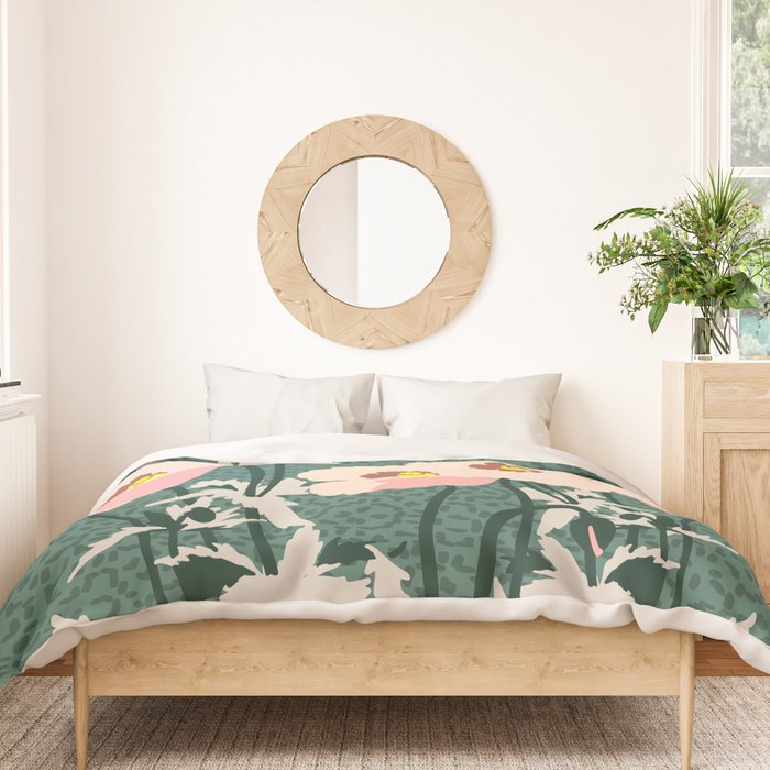 wild garden flowers: poppy flowers - modern illustration Duvet Cover Gallery Image 3