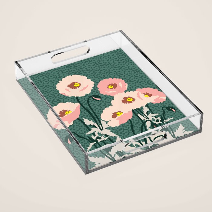 wild garden flowers: poppy flowers - modern illustration Acrylic Tray Gallery Image 1
