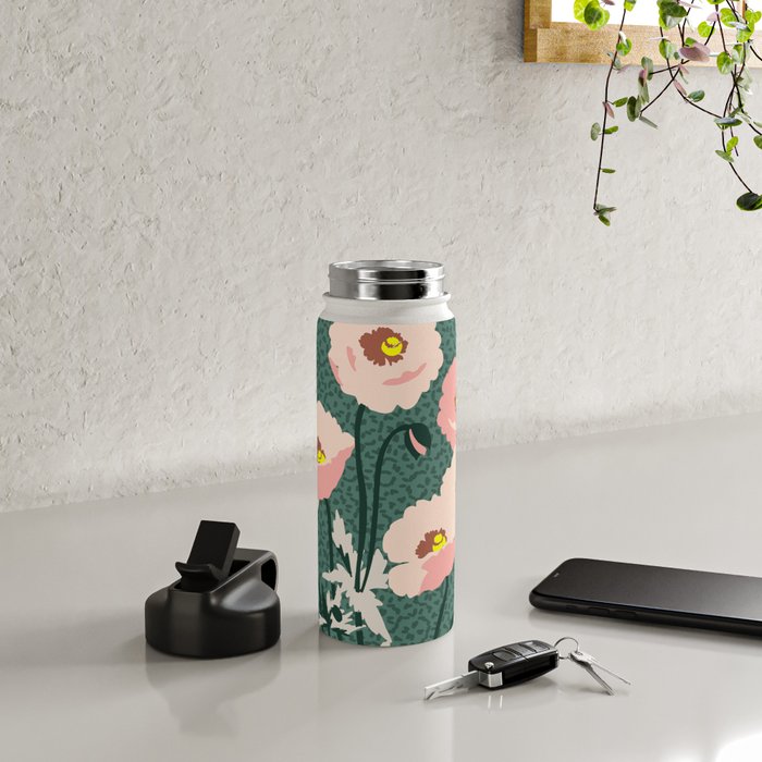 wild garden flowers: poppy flowers - modern illustration Water Bottle Gallery Image 4