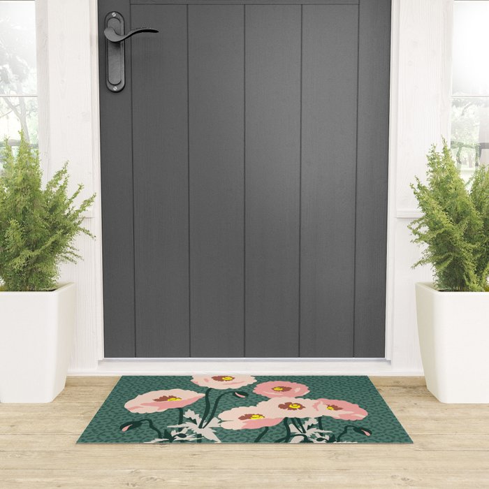 wild garden flowers: poppy flowers - modern illustration Welcome Mat Gallery Image 3