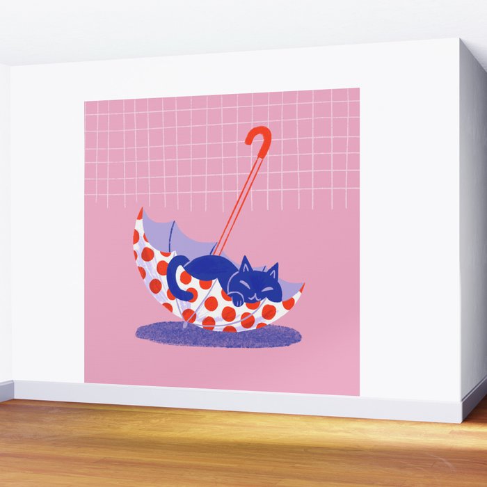 Umbrella Cat Wall Mural Gallery Image 2