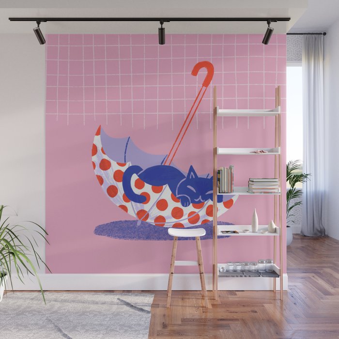 Umbrella Cat Wall Mural Gallery Image 1