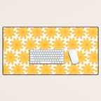 Crayon Flowers Cheerful Floral Pattern in Mustard Yellow and White Desk Mat Gallery Image 1